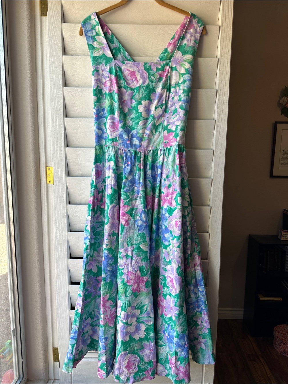Vintage Lanz Floral Cotton Open Cross Back Dress Large 80s